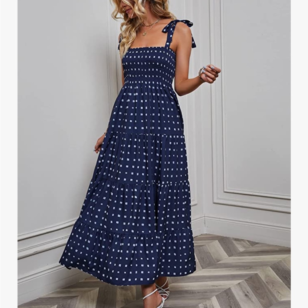 Navy Blue Maxi Dress with Tie Shoulder